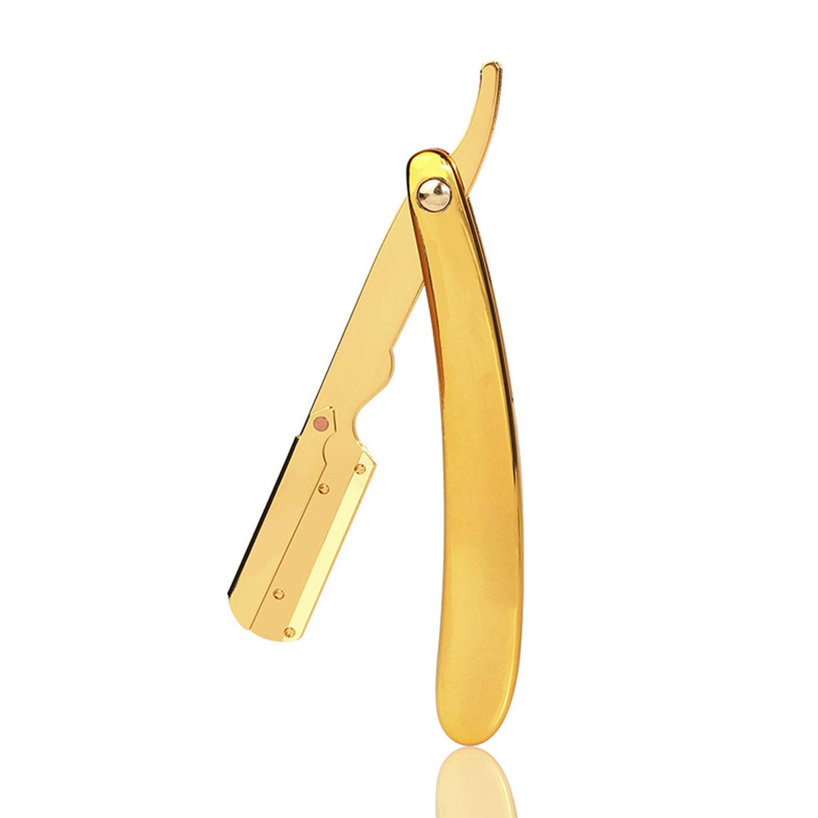 1PC Traditional Manual Shaver Professional Straight Edge Stainless Steel Sharp Barber Razor Folding gold