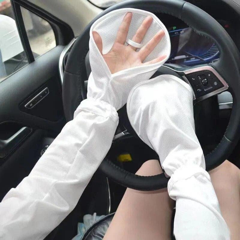 Ice Silk Anti-sunburn Sleeve Summer Sunscreen Arm Sleeves Women's Driving Sun Protection Long Sleeve Anti-UV Cycling Sleeves white