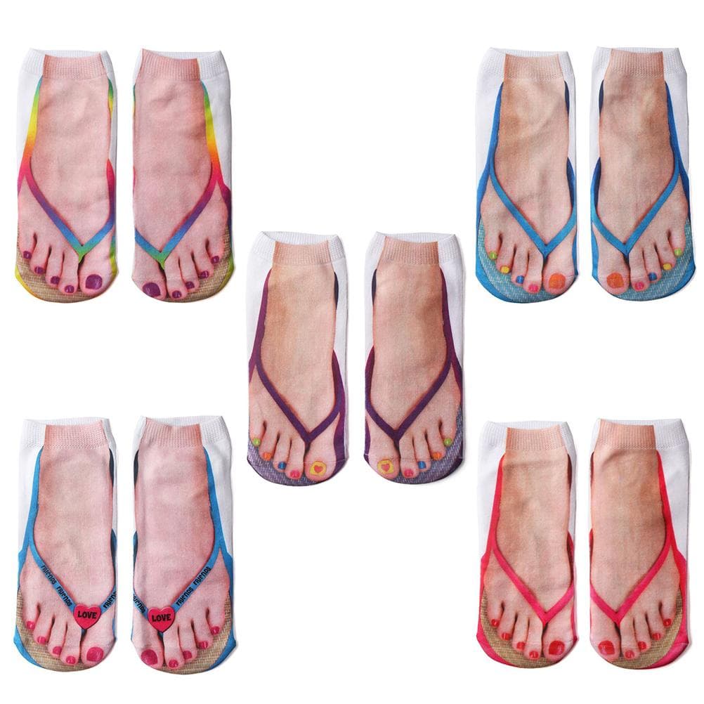 5 Pair Manicure Print Socks Flip Flop Print Socks 3D Pattern Socks Casual Personalized Flip Flop