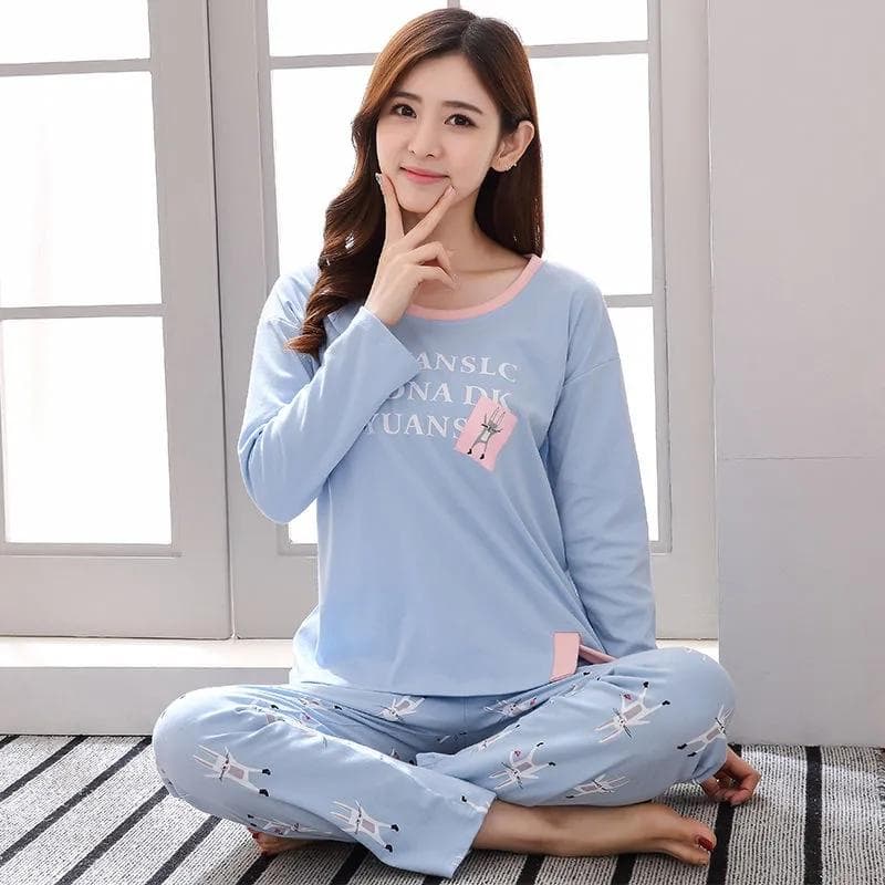 Women Cotton Pajamas Set Long Sleeve Pyjamas Suit Spring Autumn Sleepwear Casual Simple Loose Home Wear Tops and Pants Sets Cute Nightwear 2XL