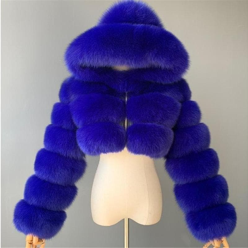 Women Fashion Winter Faux Fur Cropped Coat Fluffy Zip Hooded Warm Short Jacket Winter Top Fashion Women Mink Coats XXXXL
