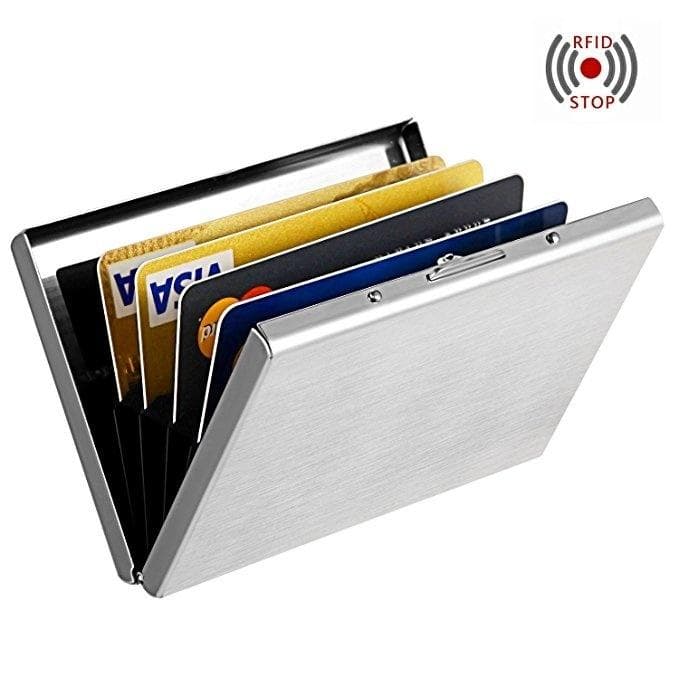 Anti-scan Stainless Steel Case Slim RFID Blocking Wallet ID Credit Card Holder Men silver