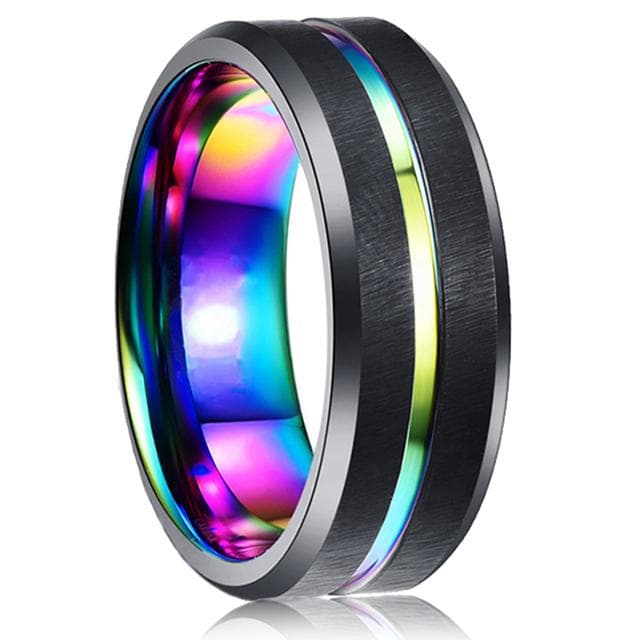 Fashion 8mm Men Red Groove Beveled Edge Stainless Steel Celtic Dragon Ring Zircon Inlay Red Carbon Fibre Ring Men Wedding Band 13