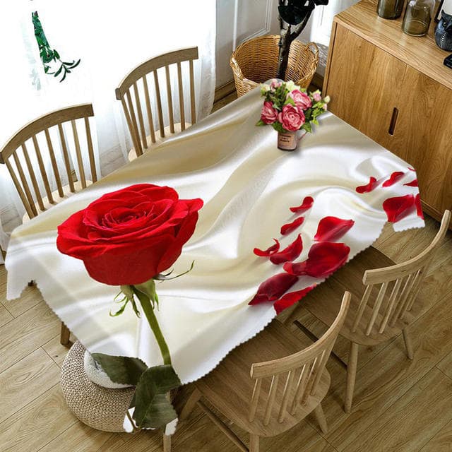 Beautiful Purple Rose Pattern Waterproof Oilproof Rectangular Polyester Tablecloth Home Decor Wedding Party Kitchen Table Cover 85x85cm