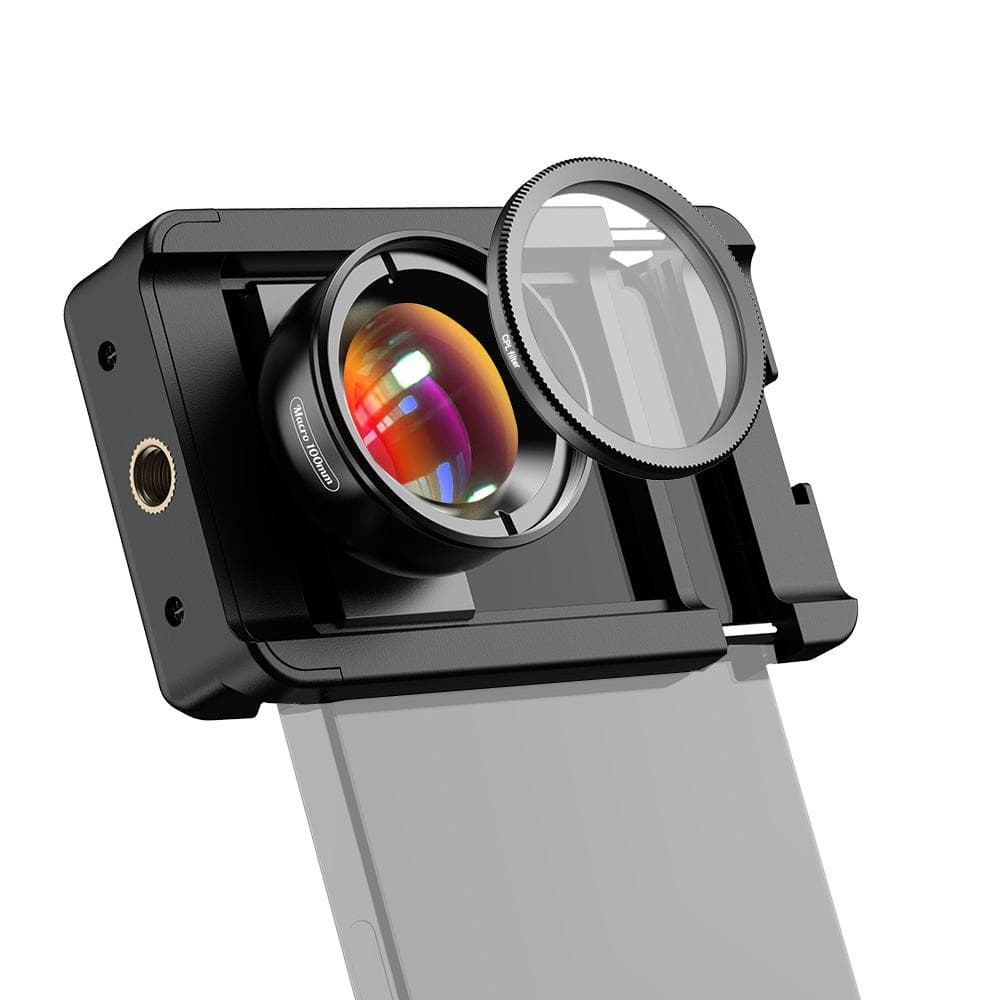APEXEL Mobile Phone 100mm Macro Lens 10X + CPL Filter Kit with Universal Phone Clip Storage Box black