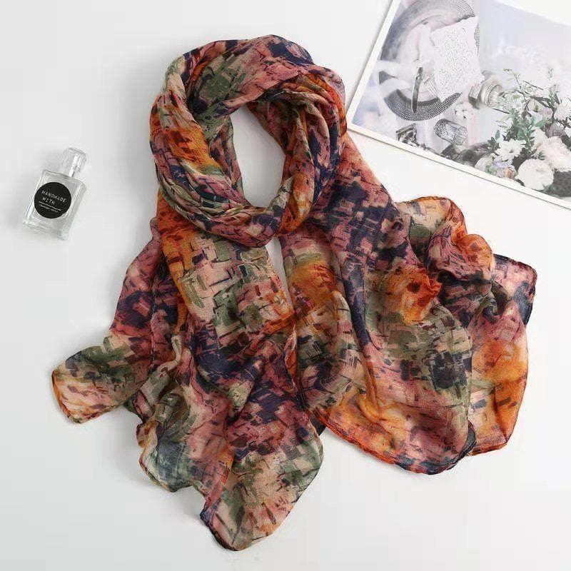 180cm Long Floral Cotton and Linen Scarf for Women, Thin and Soft, Versatile Silk Scarf for All Seasons 70*180CM