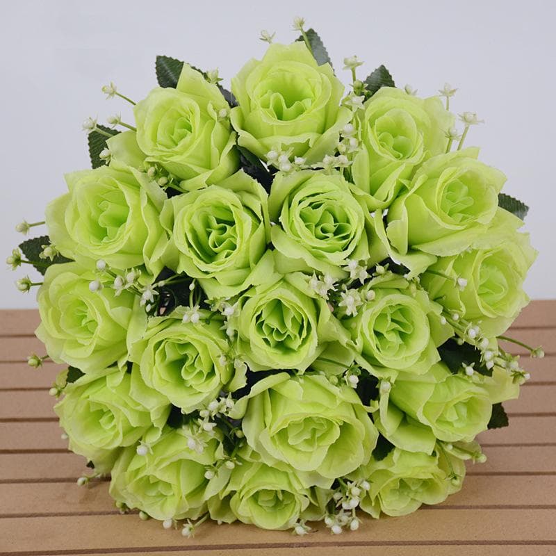 18 Heads Silk Rose Artificial Flowers Fake Bouquet Wedding Home Party Decor green
