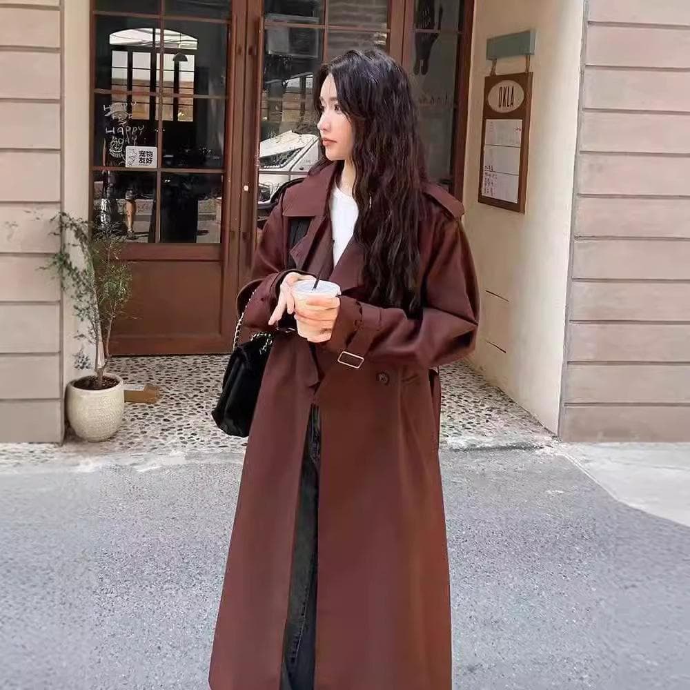 Windbreaker Coat for Women Spring and Autumn New Style Belted Waist British Style Long Coat XL
