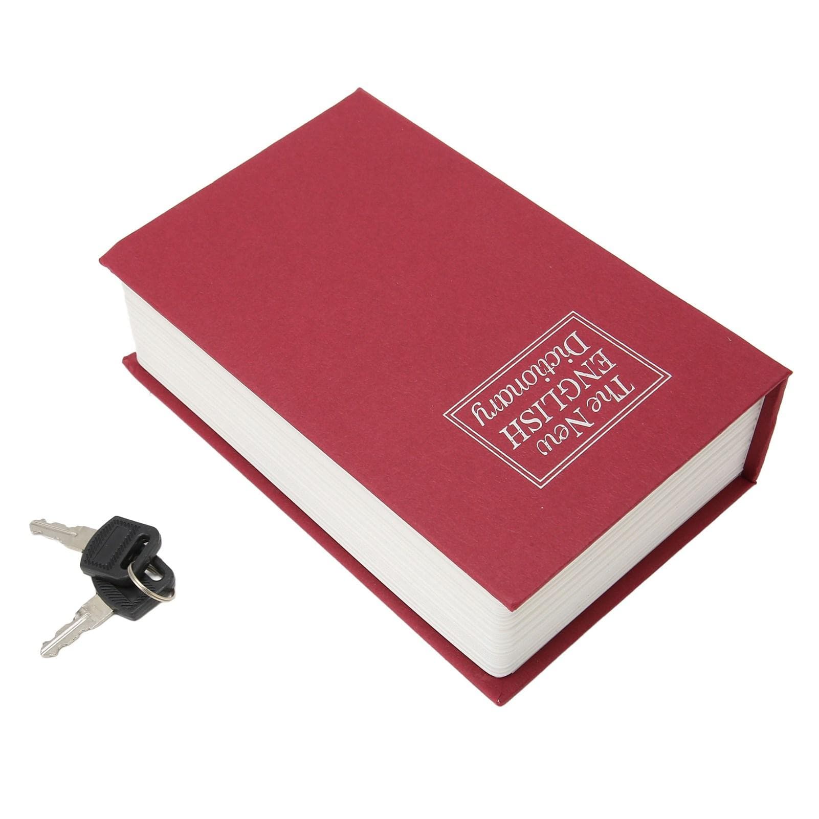 Book Safe Storage Box with Keys Stainless Steel Secret Hidden Book Shape Case for Home Office Shop red