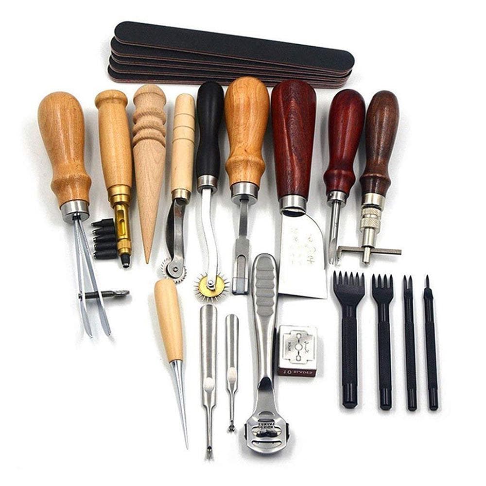 Sewing Craft & Leather Tools Set 18 Pcs Leather Craft DIY Tool for Hand Sewing Stitching,Stamping multicolour