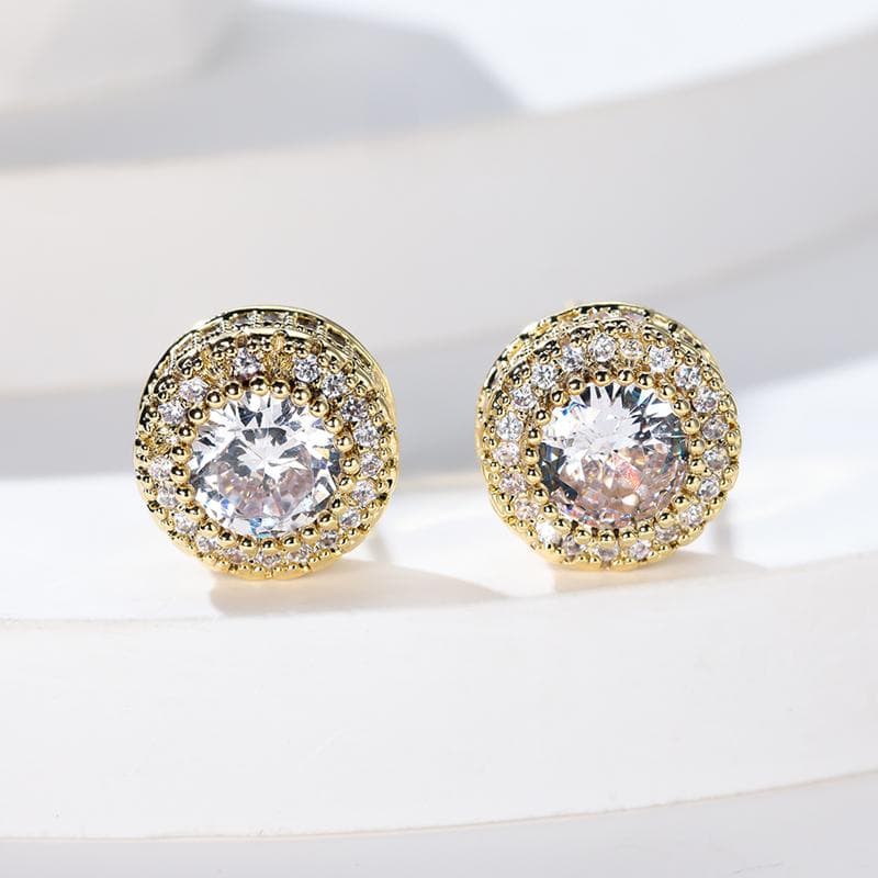 Classic Silver Color Round Earring Luxury Gold Color White Cubic Zirconia Hip Hop Wedding Stud Earrings for Women Jewelry gold