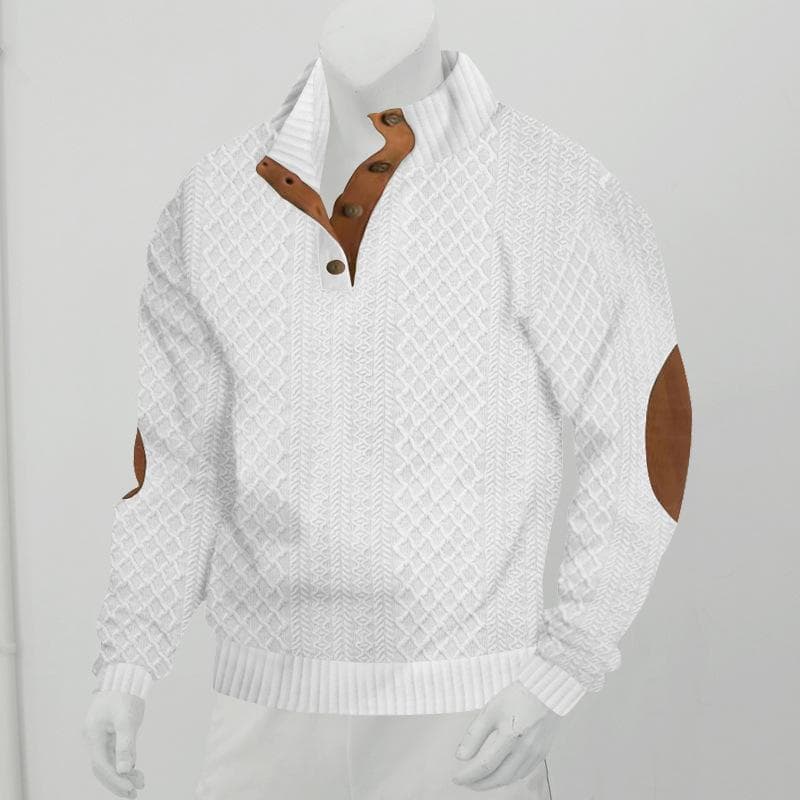 Autumn and Winter Men's Outdoor Casual Standing Collar Long Sleeve Jacquard Knit Pullover Sweatshirt XL white