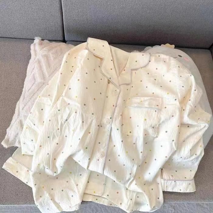 Autumn Women's 2 Piece Sets Print Polka Dot Sweet Kawaii Pajama Set Singer Breasted Top and Pants Women Casual Pajama Sets XL