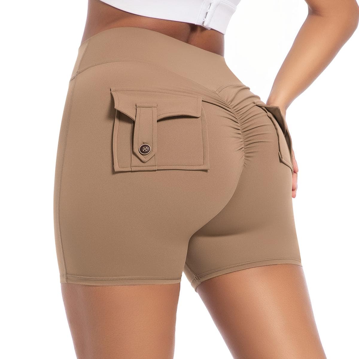 Nessaj Sports Shorts Women Fashion Gym Running Tights High Waist Fitness Summer Casual Shorts With Pockets S cocoa