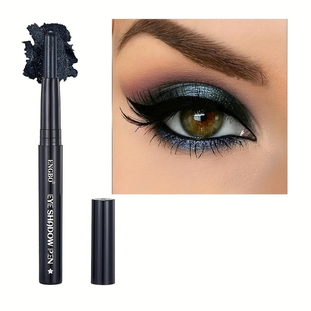 Luxurious Shimmer & Matte Eyeshadow Stick Easy Application Long-Lasting Waterproof Eye Makeup Natural & Black Tones with Blue & Green Highlights 06