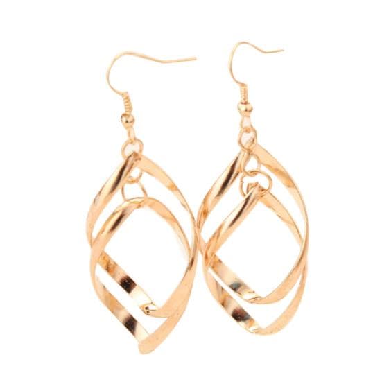 Party Elegant Women Spiral Linked Water Drop Long Dangle Hook Earrings Jewelry golden