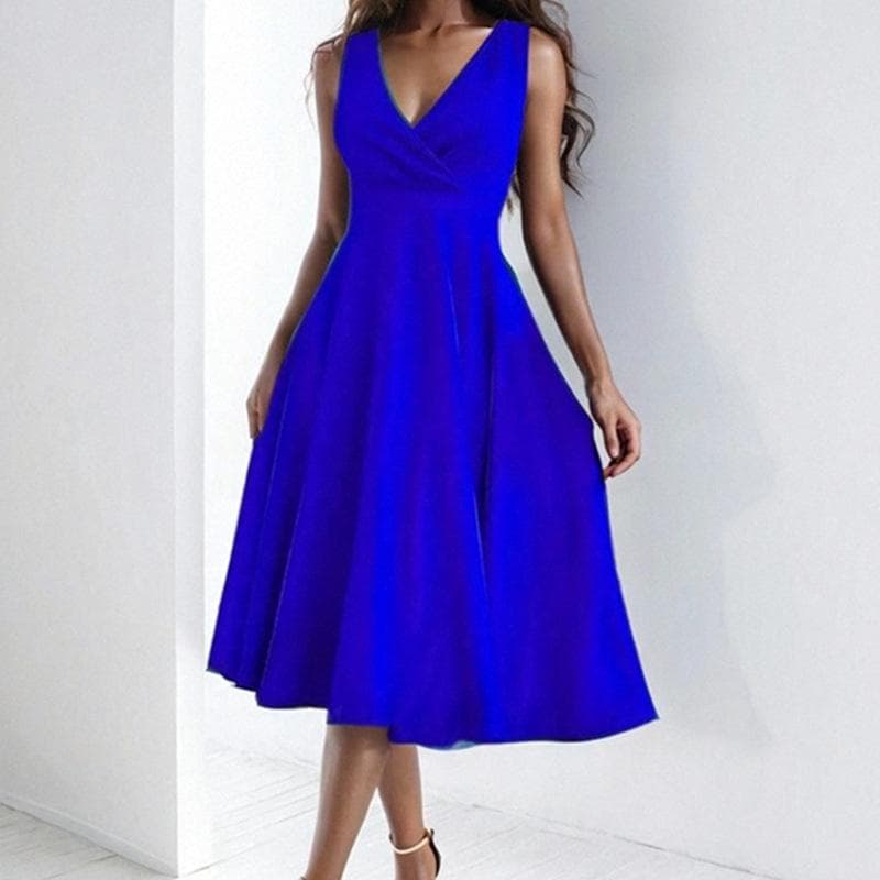 New Women's Clothing Temperament Elegant Sleeveless Fashion Casual Evening Dress Dress Women 3XL blue