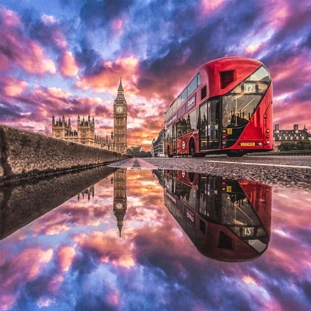 5D DIY Diamond Painting Red bus Embroidery Cross Stitch Rhinestone Mosaic Home Decor 20X30CM