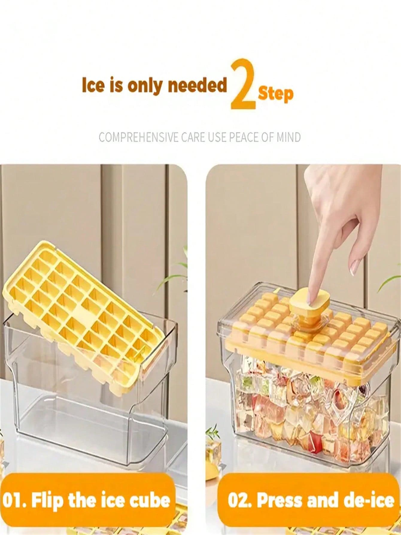 1pc Homemade Xiaoice Cube Mold Set With Storage Box And Ice Shovel, Ice Tray With Lid, Reusable Ice Maker, Refrigerator DIY Ice Tray Mold Yellow Single Layer (34 Grids Plus Ice Shovel) multicolour