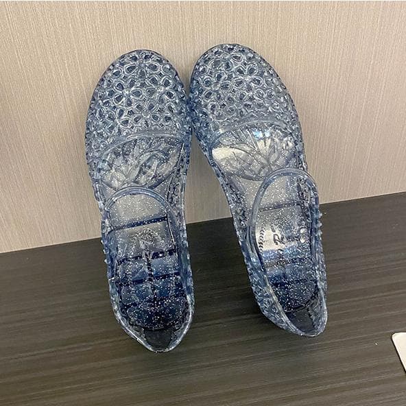 Women's Crystal Jelly Low Heel Sandals Summer Closed Toe Slingback Ankle Strap Sheer Soft Beach Shoes Clear Chunky Slide Glitter Dress Shoes for Women 40 dark blue