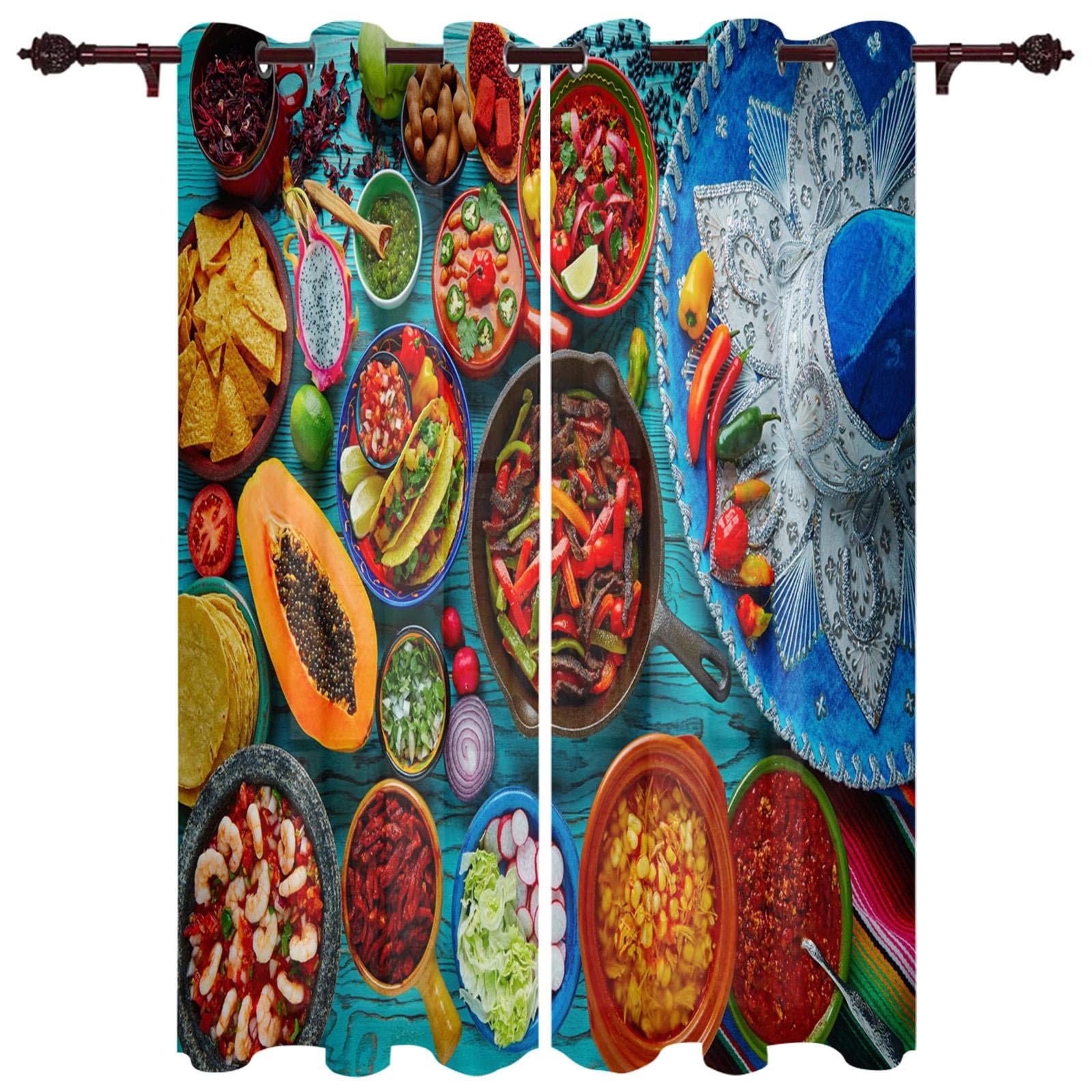Fruit Cake Biscuit Wine Glass Window Curtains Bedroom Kitchen Curtain Panel Christmas Home Decor Curtains for Living Room 135W x 60H(cm)