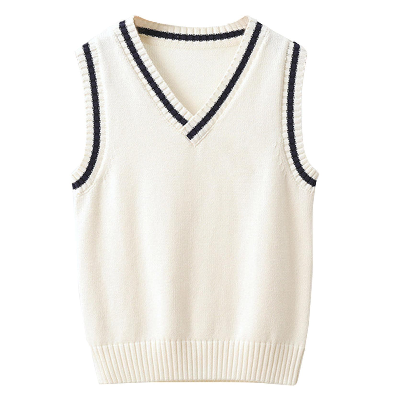 School Uniform Sleeveless V Neck Vest Sweater Waistcoat for Kids Unisex Casual Wear 3-4 Years white