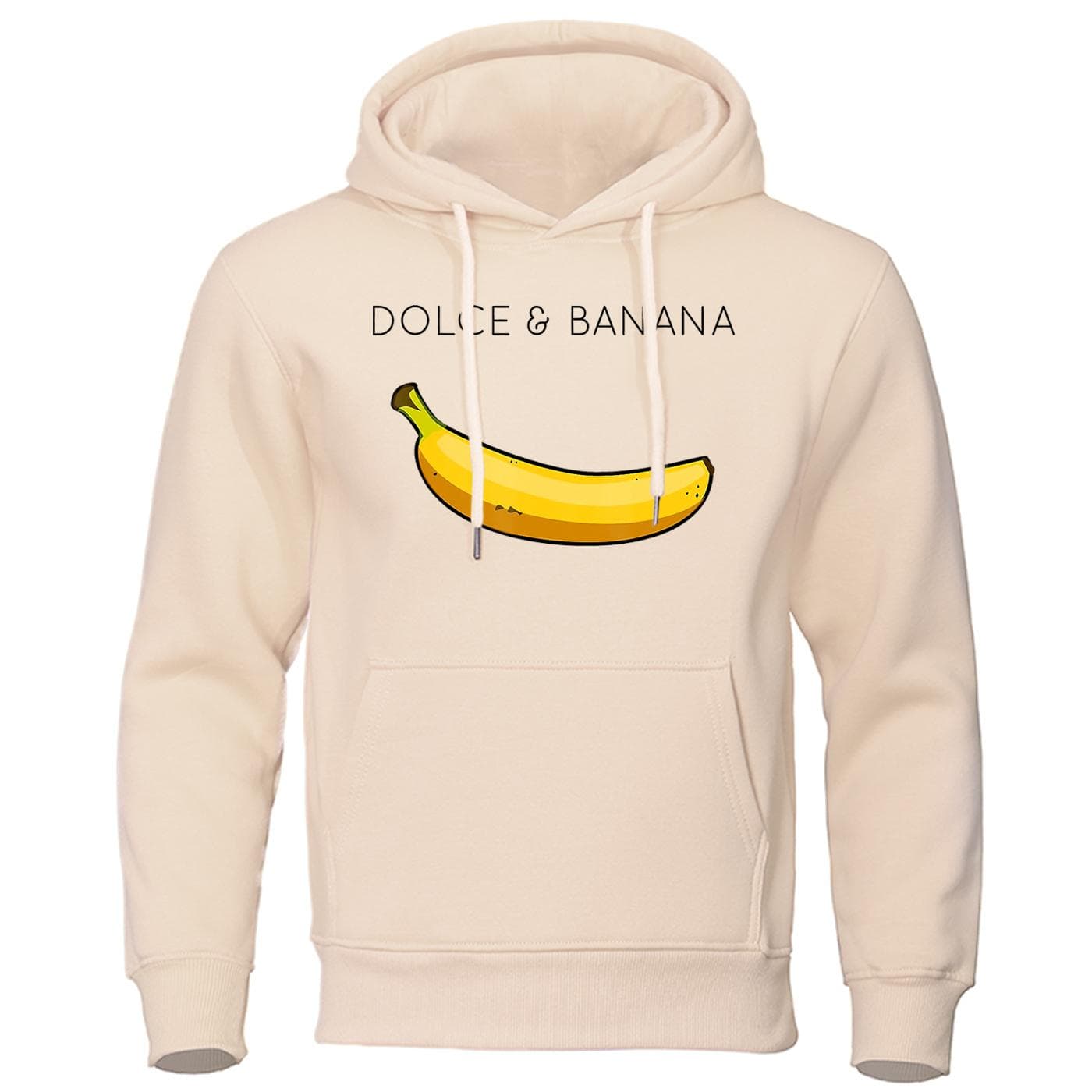 Dolce & Banana Cute Printed Men Hoodie Loose Casual Clothing Fashion Warm Fleece Hoodies Personality Street Hip Hop Sweatshirt XL beige
