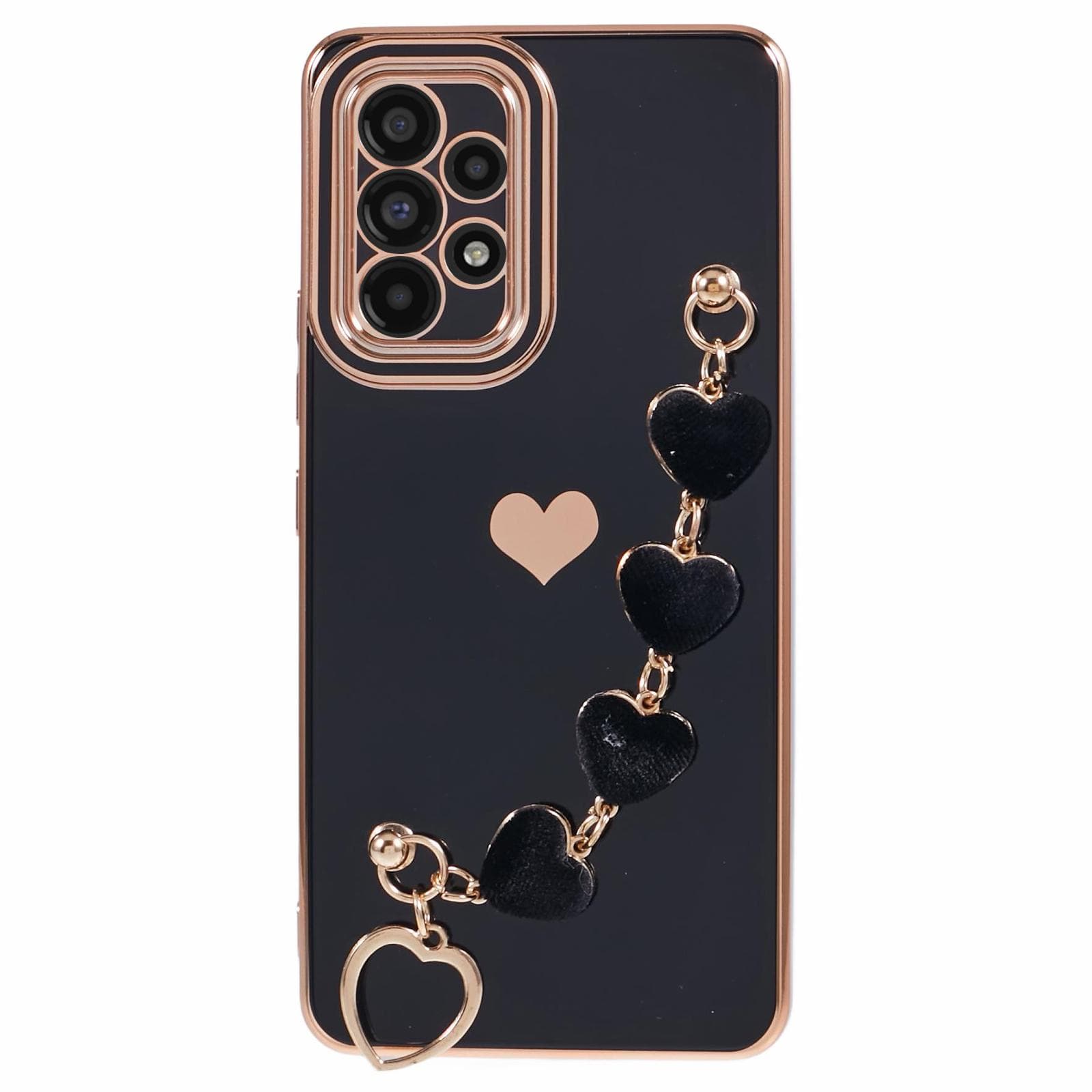 For Samsung Galaxy A52 4G/5G/A52s 5G TPU Case with Heart Chain Strap, Electroplating Phone Cover B
