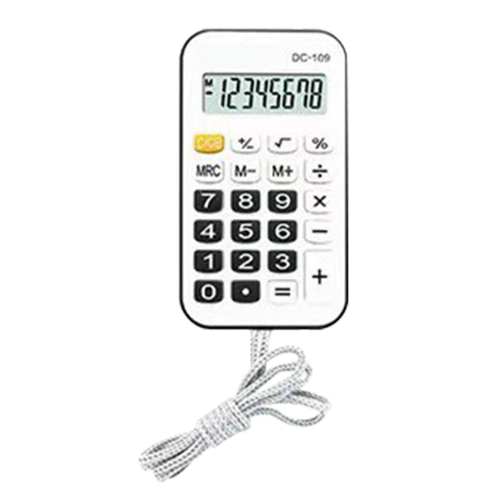 Pocket Calculator Mini Small Portable for Students School Office Supplies with Rope Black