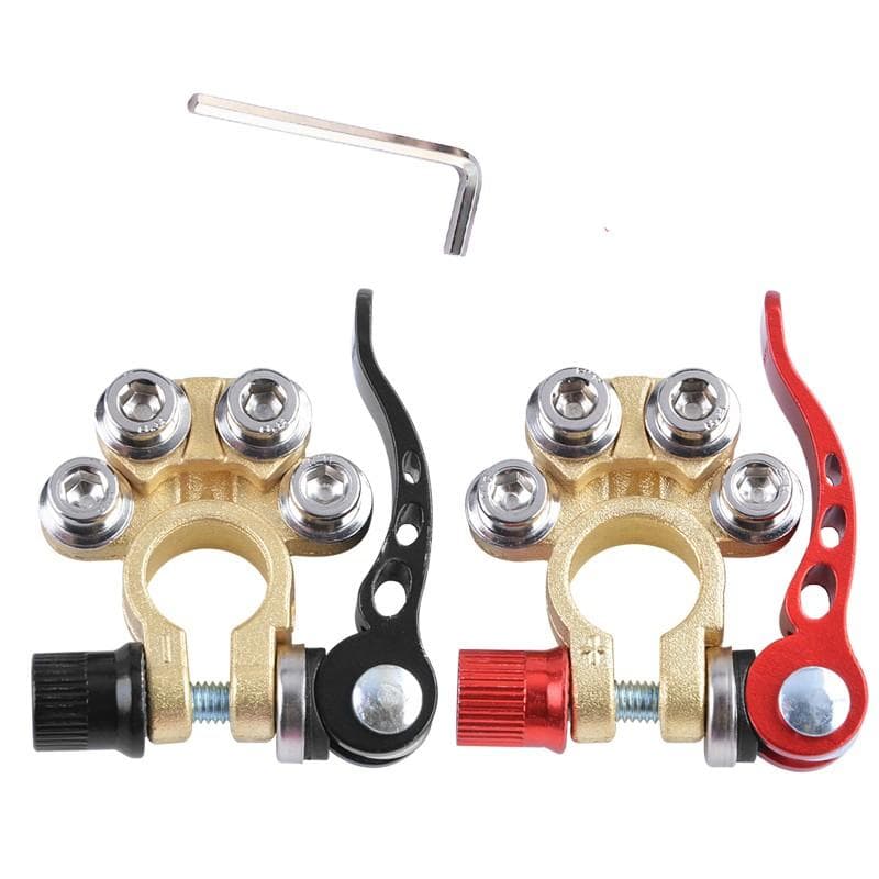 2pcs Car Battery Terminal Brass Cable Post Terminal Shut-Off Connectors Quick Disconnect For Car UTV Tractor Truck Battery Protection 2pcs