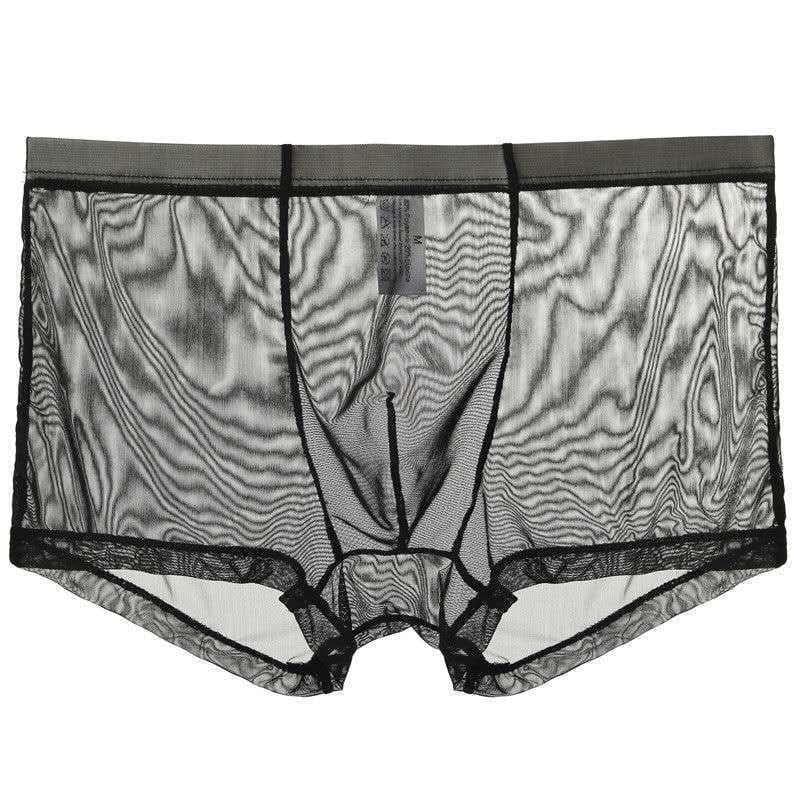 Fully Transparent Men'S Sexy Boxer Panties, Thin Ice Silk Mesh Large Size Four-Corner Ice Silk Printed Boxers 3XL