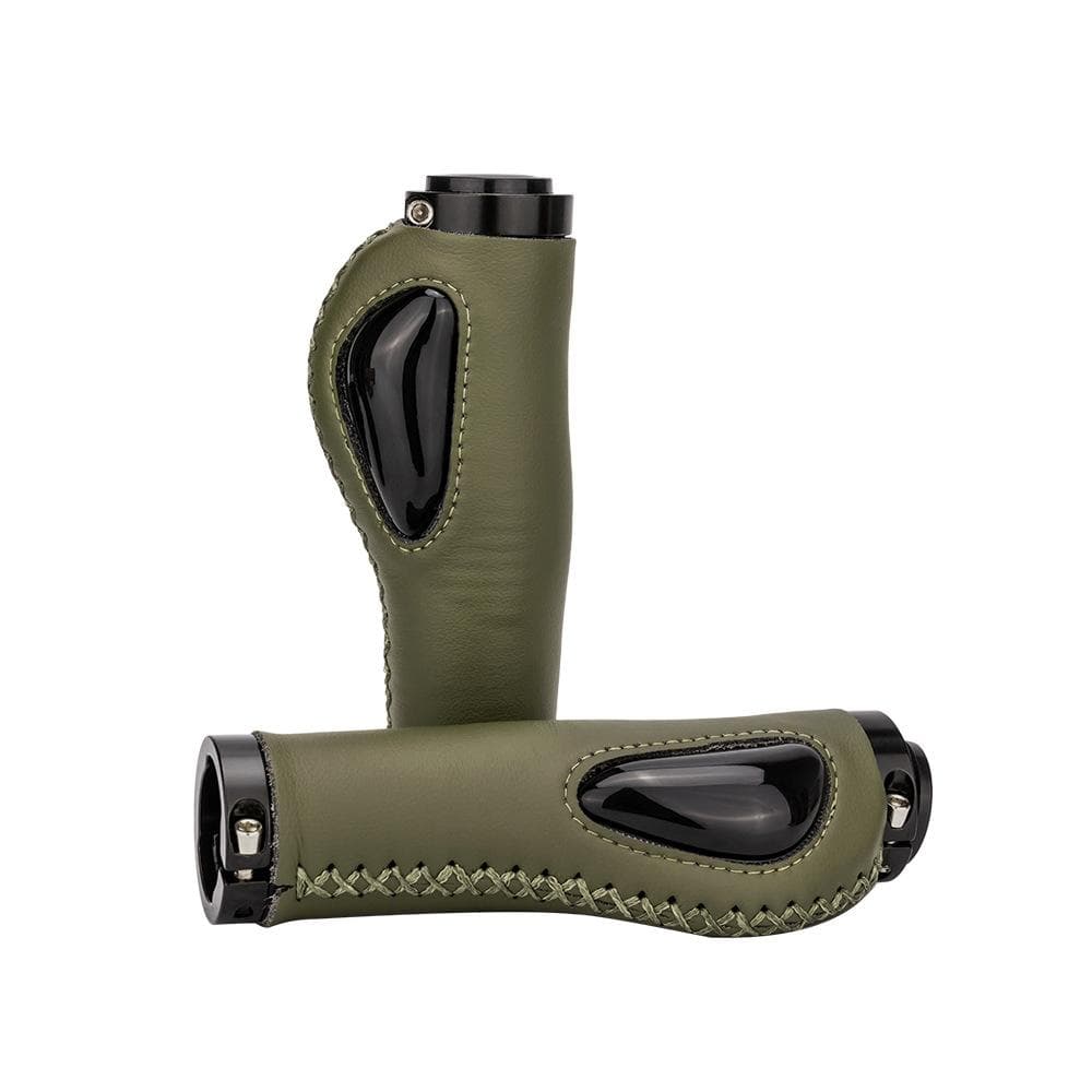 ZTTO Leather Bike Handlebar Grips Silcone Dual Lock-on Bicycle Grips AntiSlip Handle Bar End Grips green