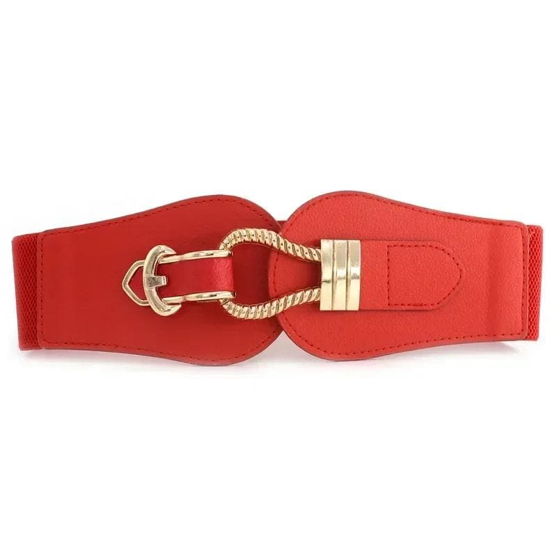 Women Simple Fashion Wide Belt Elastic Vintage Buckle Leather Waist Seal Dress Waistband Accessories Clothes Decoration Gifts 70cm red