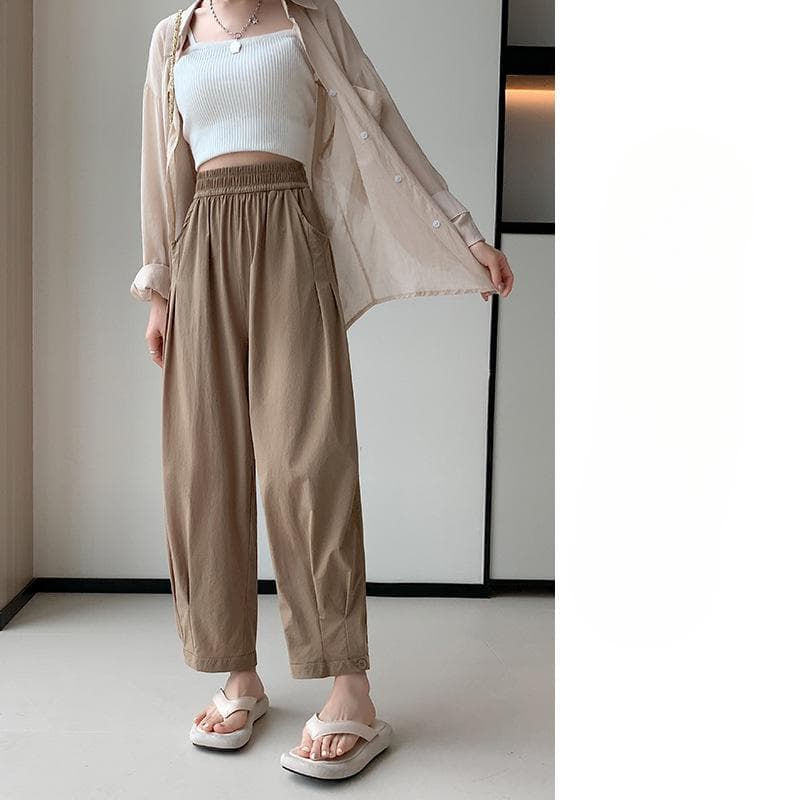 Ice Silk Narrow Version Wide-leg Pants for Women In Summer Thin Quick-drying Sports Casual Women's Pants Loose Straight-leg Small Nine-point Pants XL