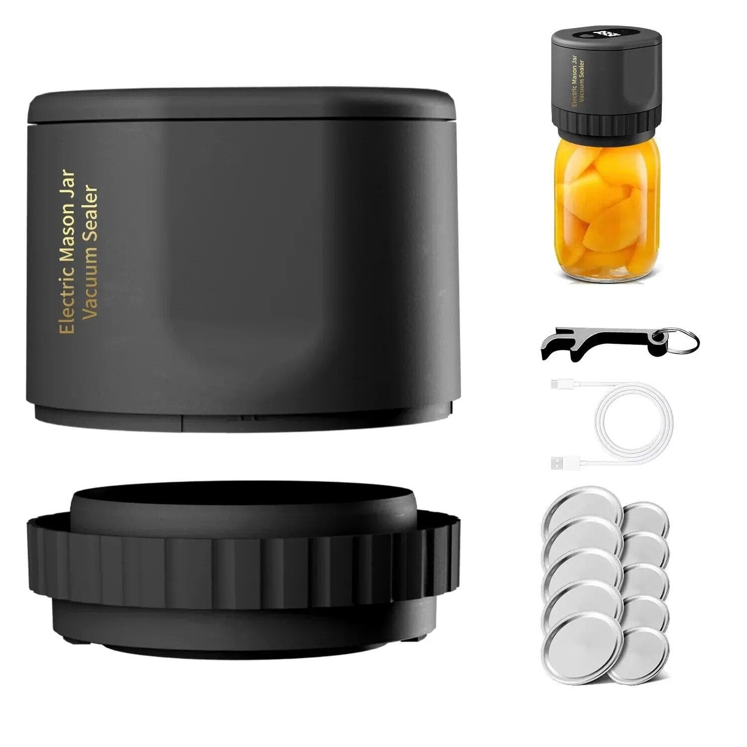 Electric Mason Jar Vacuum Sealer Kit For Wide-Mouth And Regular-Mouth Mason Jars For Food Fresh Keeping Storage black