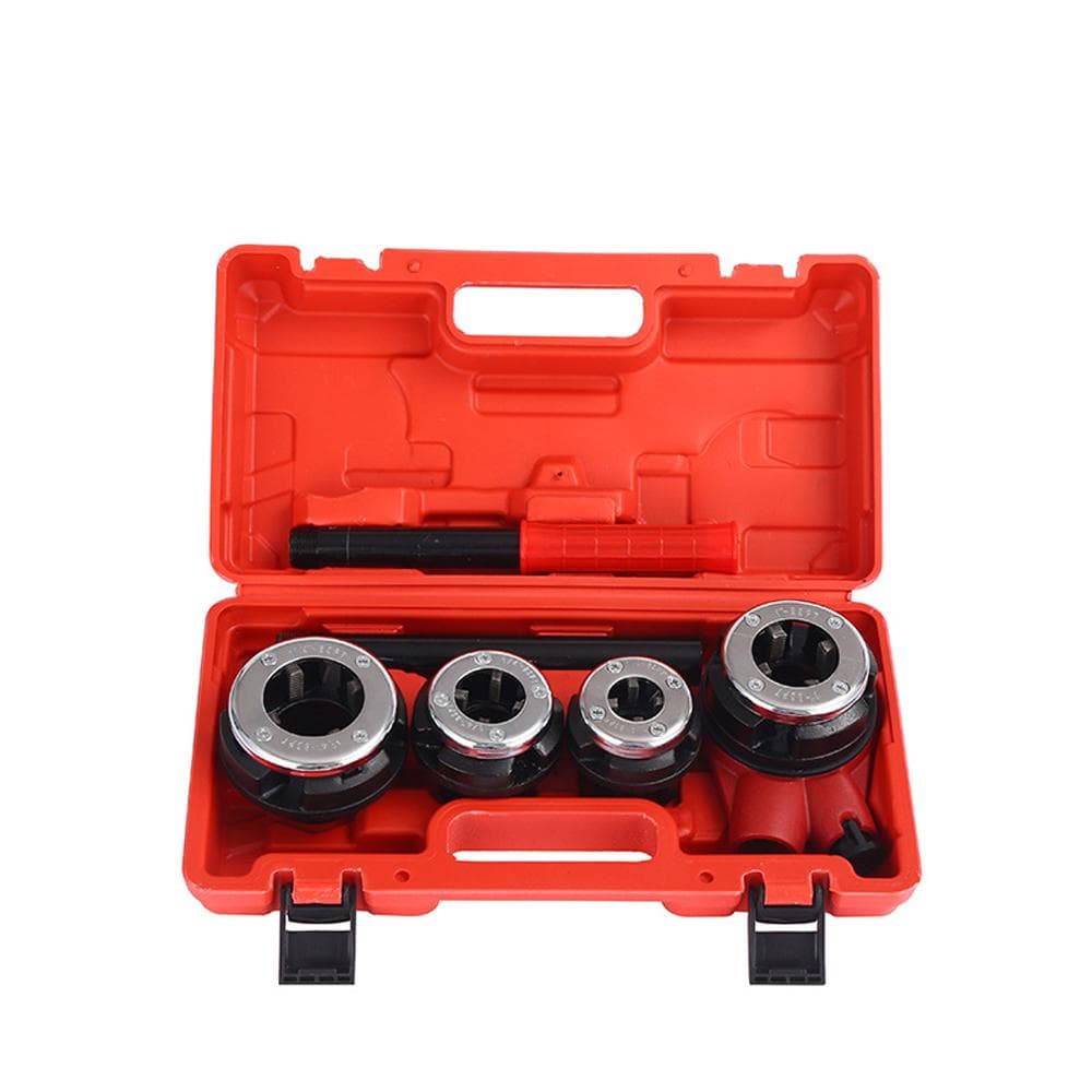 Portable Ratchet Pipes Threader Kit Manual Ratcheting Threading Tool Set with 4PCS NPT Dies with 4PCS Threading Dies red