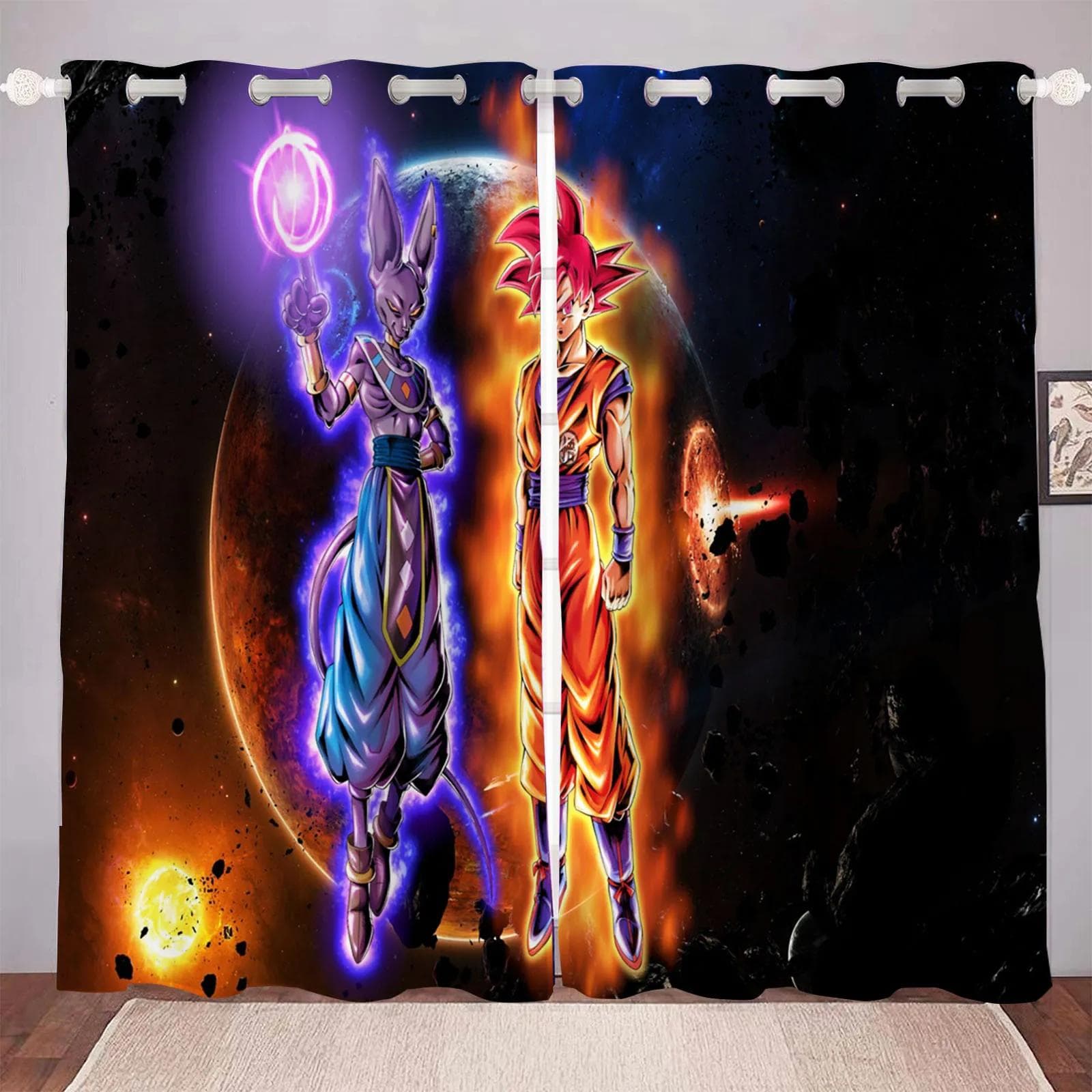 Dragon Ball Cartoon Curtain Print Boy Gifts Bedroom Polyester Shading Living Room Window Blackout Partition Home Decoration 150x166cm&Grommet Top