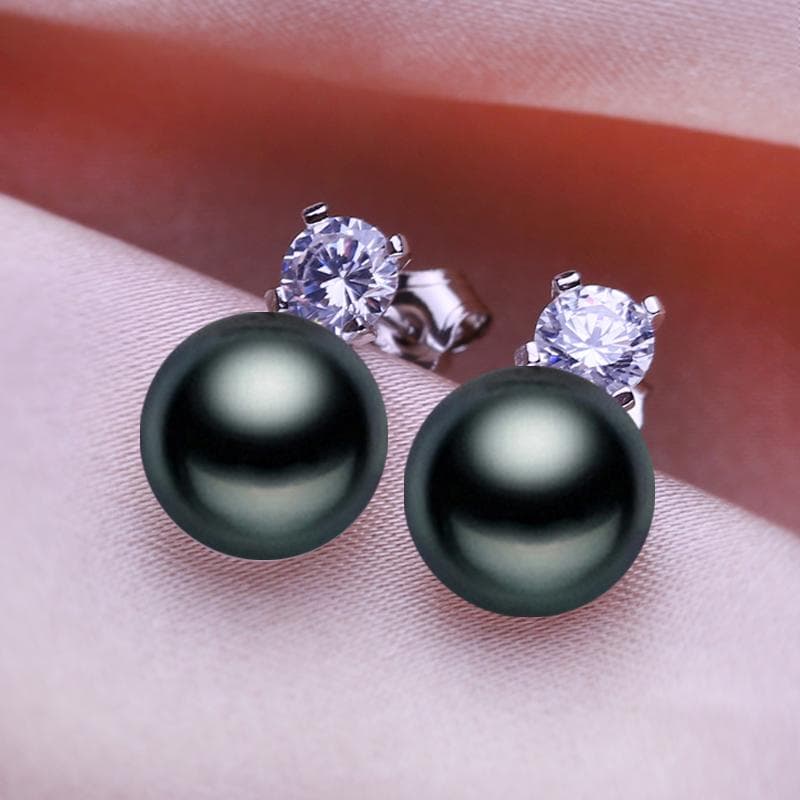 SENIKO 8-9mm Natural Freshwater Pearl Earrings Geometry Design Fashion Cubic Zirconia Earrings For Women Girl Gift black