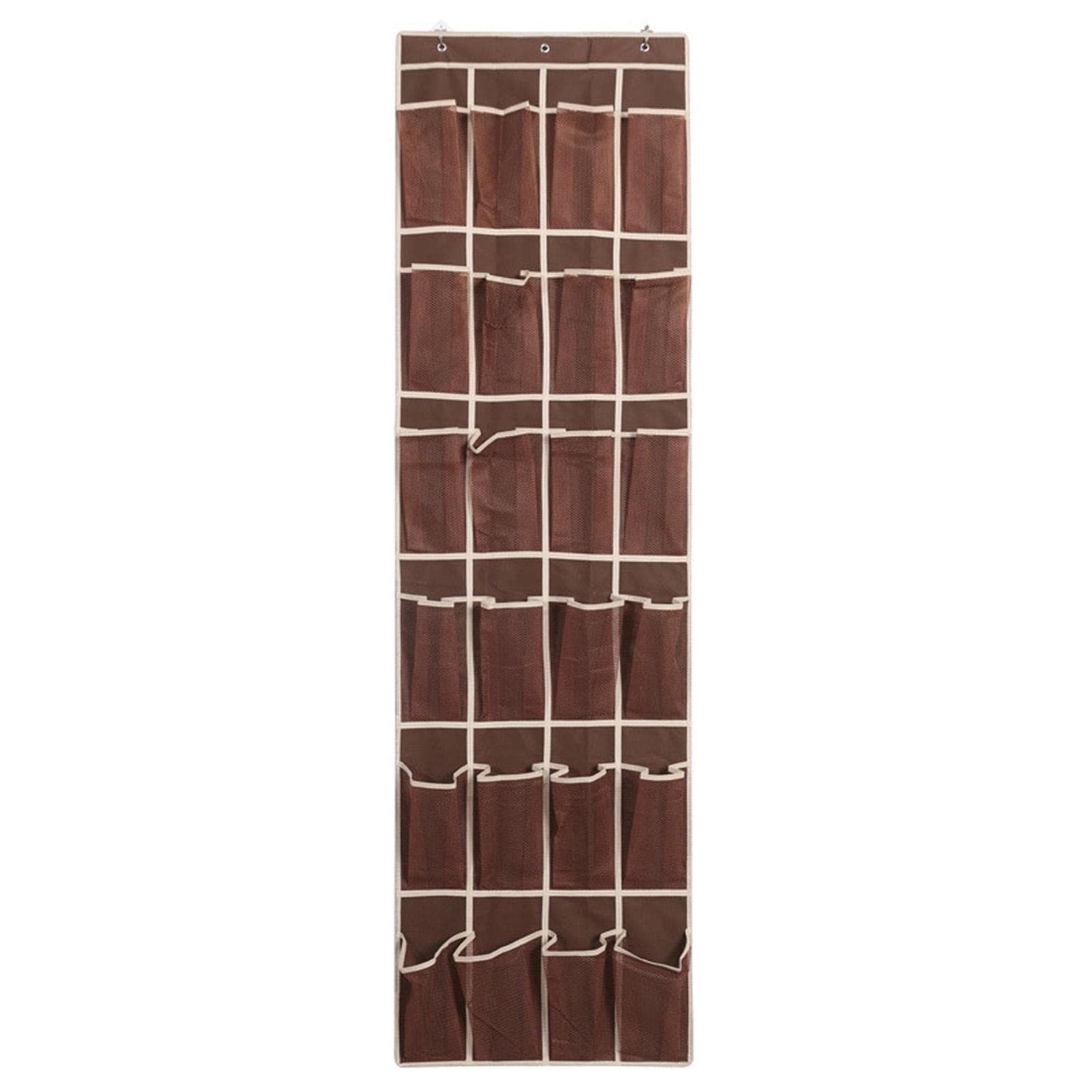 24 Pocket Over The Door Shoe Rack Holder Organizer Non Woven Bedroom Dormitory Door Back Shoe brown