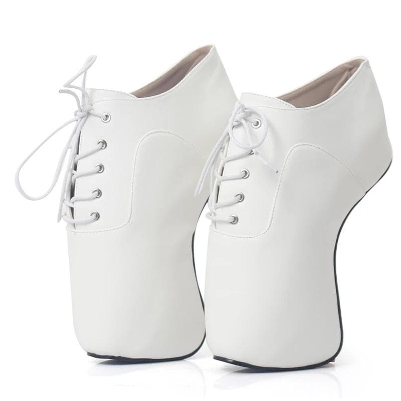 jialuowei Extreme High Heel 18cm Hoof Heel Ballet Short Boots Sexy Curved Heels Patent Leather Lace-Up Ankle Boots 37 matte white