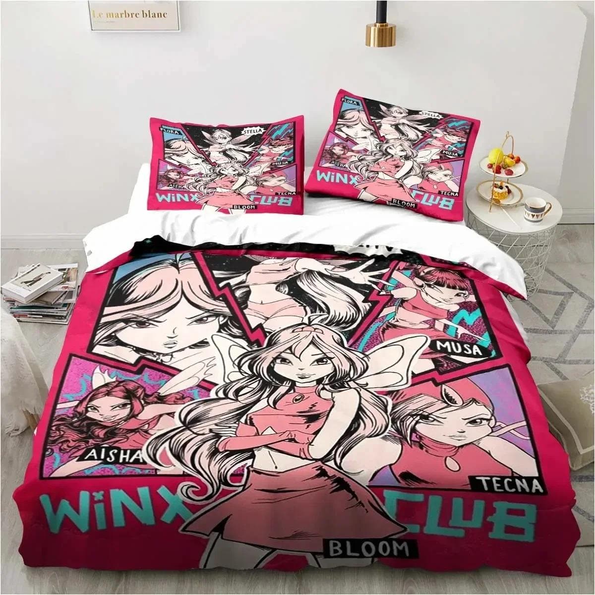 3D Print Winx Saga Club Bedding Set Duvet Cover Bed Set Quilt Cover Pillowcase Comforter king Queen Size Boys Adult Bedding Set 70x133cm 2pcs