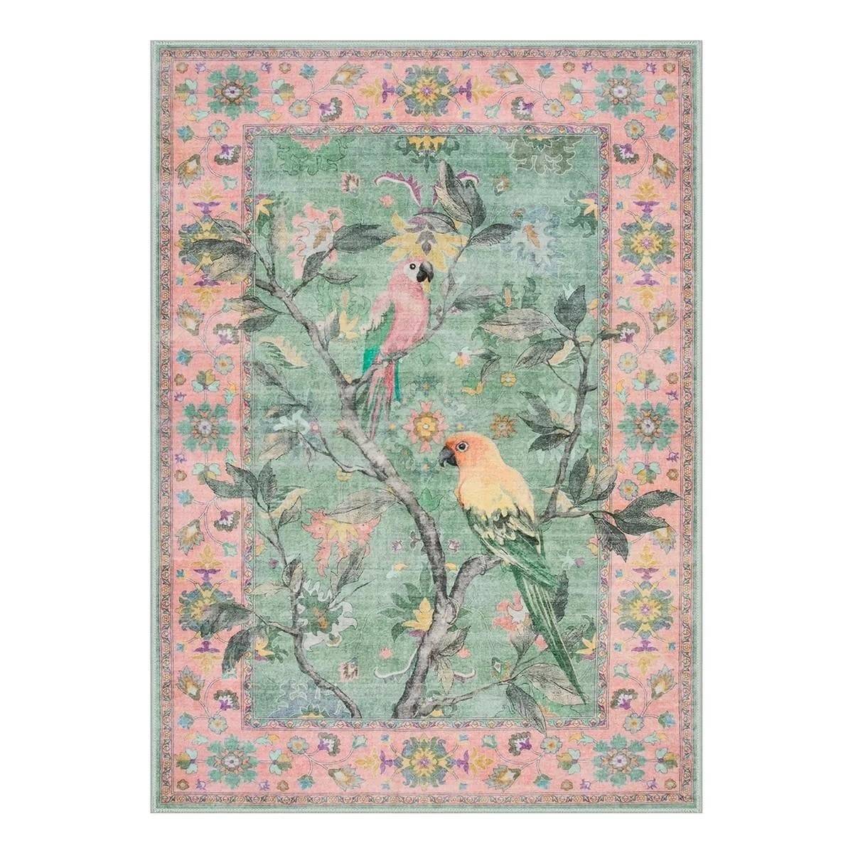 Vintage Botanical Birds Blue Rug Boho Floral Natural Carpet Bedroom Living Room Decor Jardina Washable Non Slip Table Floor Mat 160cm x 230cm