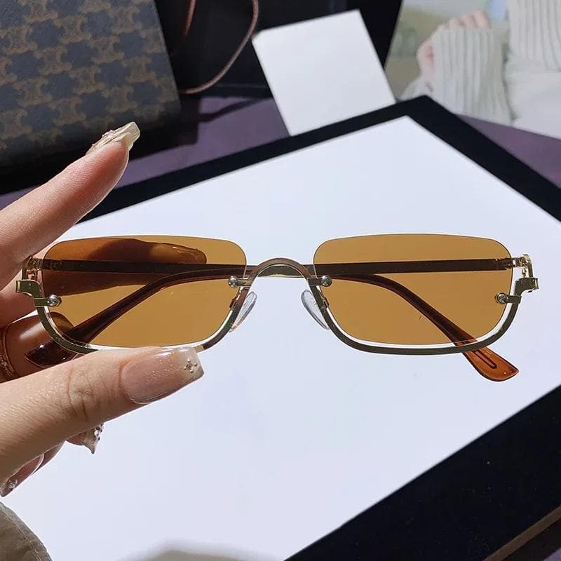 Unisex Half Frame Square Sunglasses Trendy UV Resistant Personalized Shades for Travel Beach Walk