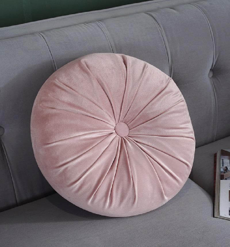 Round Pumpkin Velvet Cushion - Plush Solid Color Waist Support Pillow Diameter 35cm