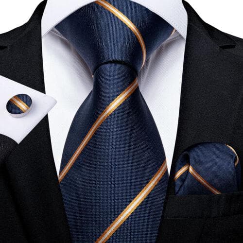 DiBanGu Red Blue Gold Gray Mens Silk Stripped Woven Tie Necktie Hanky Cufflinks N-7093