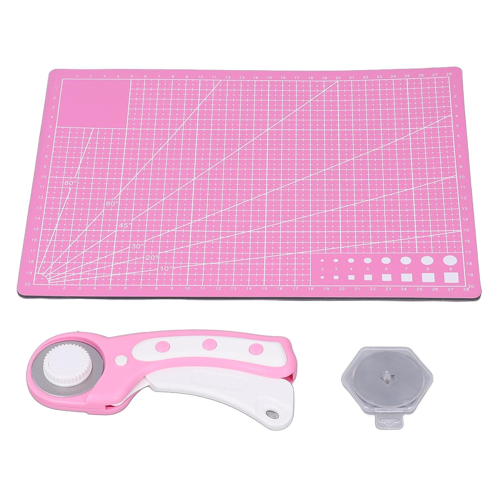 Rotary Cutter Set with A4 Backing Plate Felt Bag 5 Replaceable Blades Stainless Steel 45mm Rotary