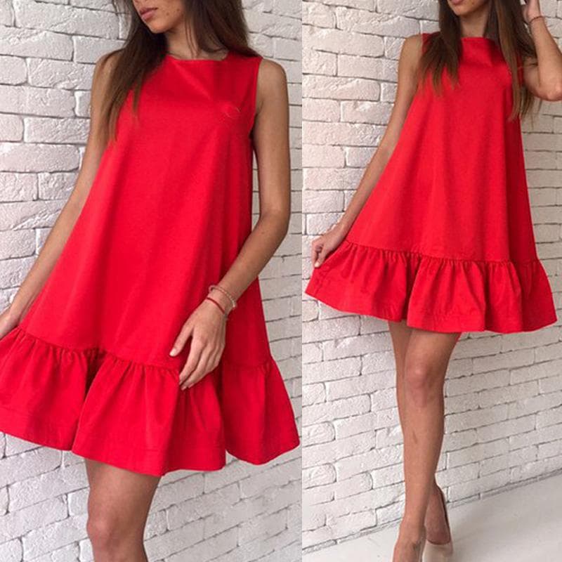 Womens Cocktail Casual Short Mini Dress Dresses Dress Summer Sleeveless Party Ladies Fashion S red