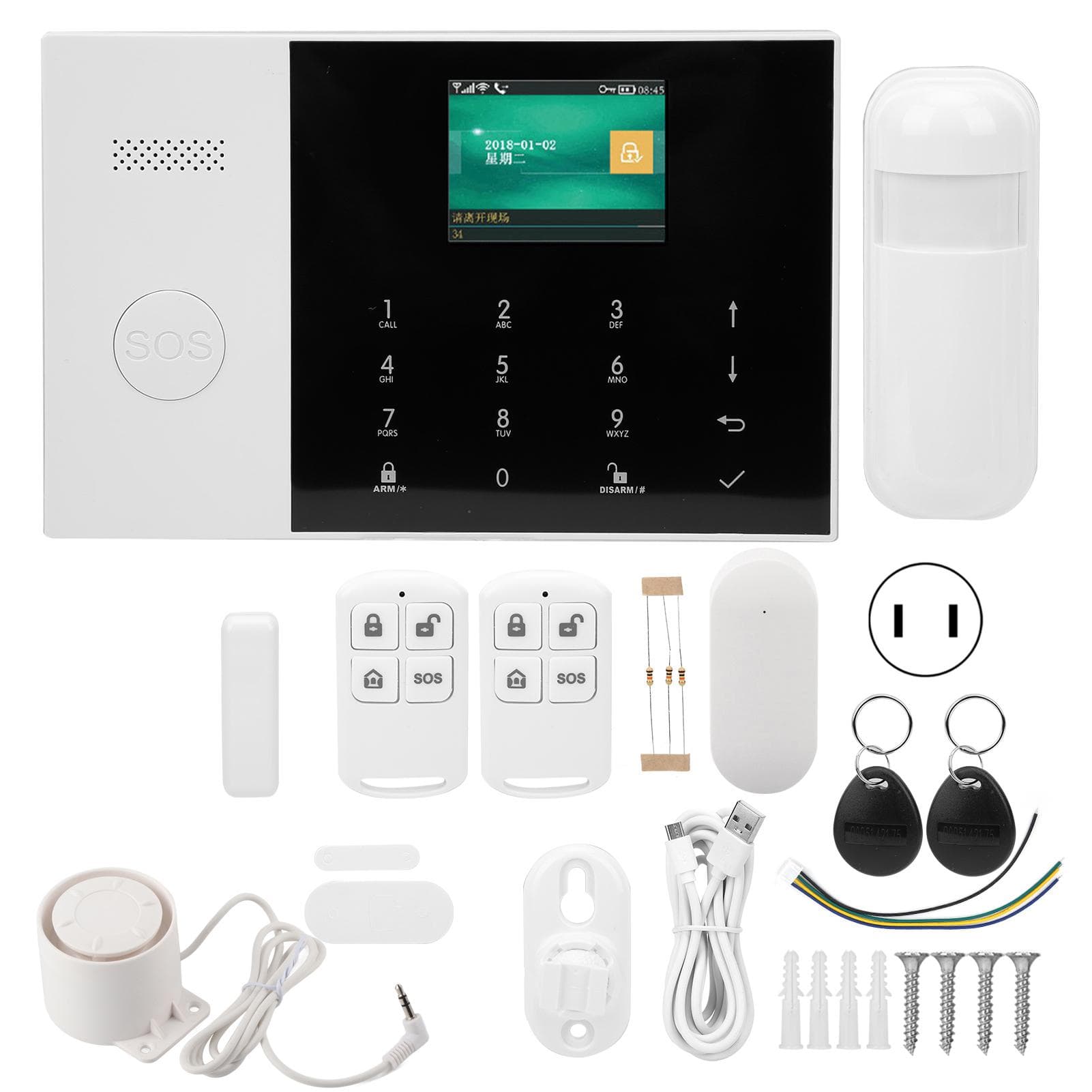 WIFI+GSM+GPRS 2.4in TFT Alarm System AntiTheft Detector with SOS Button for Home Surveillance for