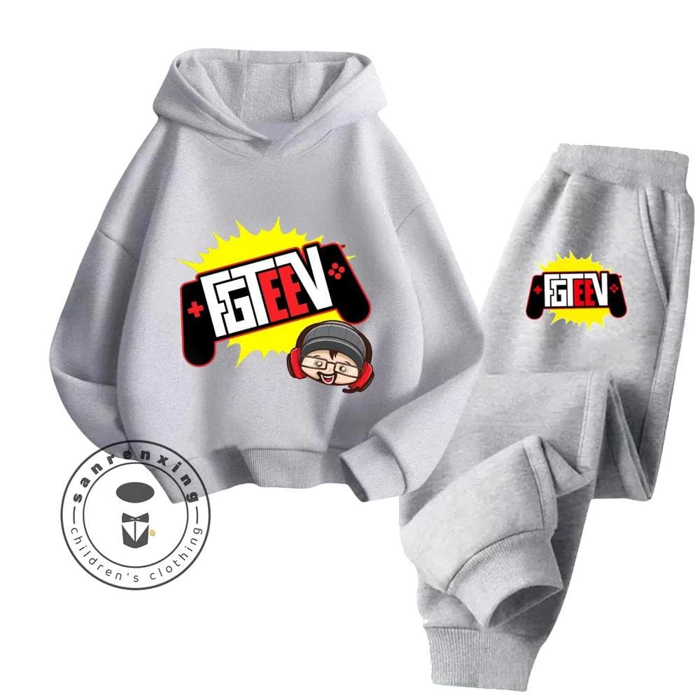 FGTeeV Cartoon Loungewear Ideal for Lazy Weekends Indoors Children's Creative Design Cartoon Printing Pure Cotton Hoodie Set 160