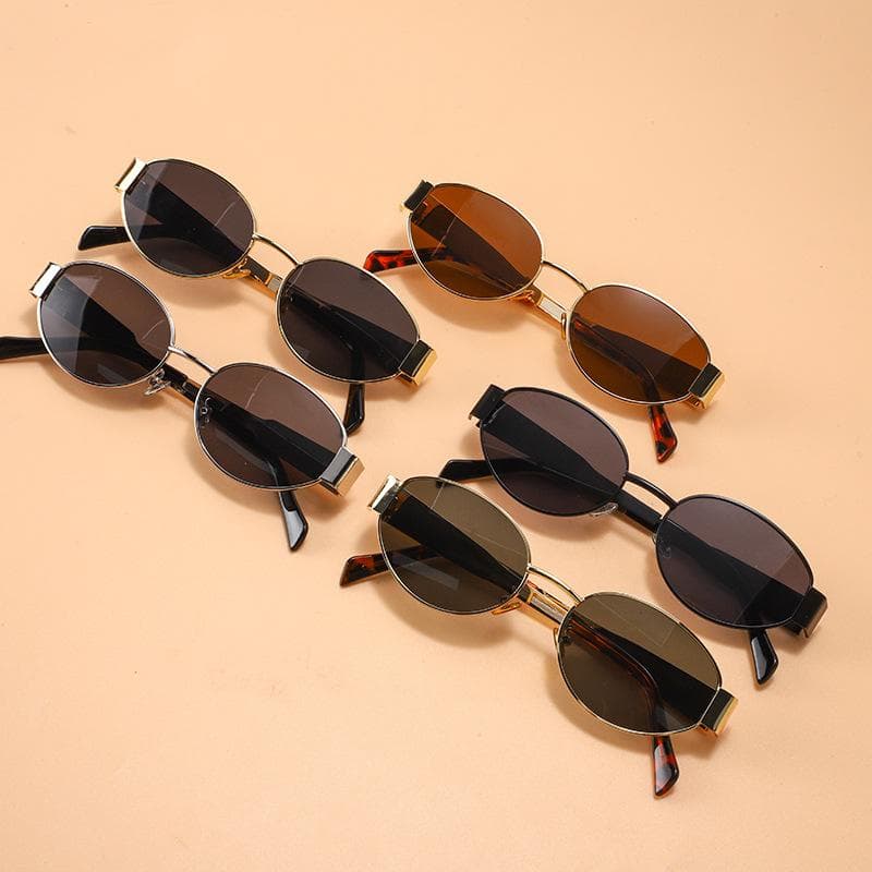 Metal retro oval frame sunglasses for women new American style high-end Internet celebrity glasses
